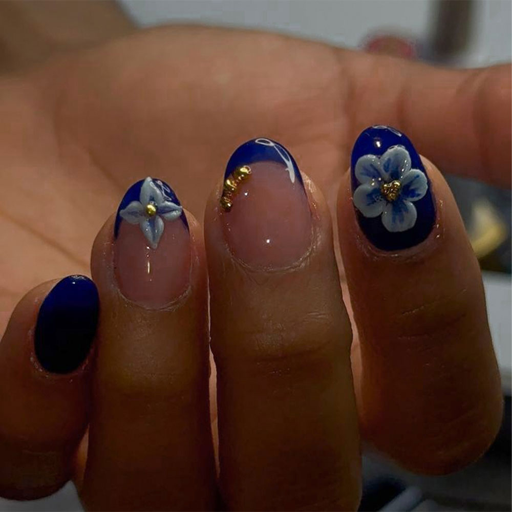 24pcs Short Oval 3D Gel Nail S - Pressed Flower Art recension och pris